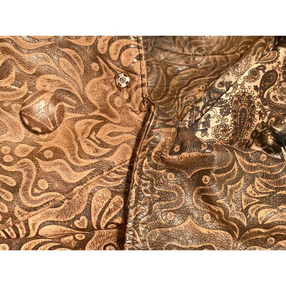 Vera Pelle Embossed Leather Coat Stamped Soft Amazing Sz L Ren Fair Fairycore - Picture 8 of 8